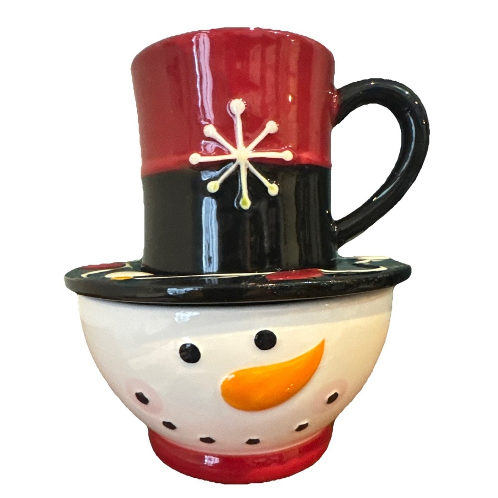 Cracker Barrel Snow Days Christmas‎ Snowman Mug Bowl Plate Set Red Black White